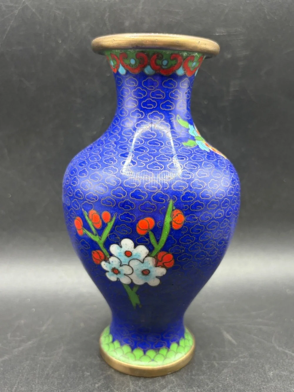 Vintage Butterfly Floral Blue Multicolor Cloisonne Vase Vessel Asian Arts Decor - Picture 3 of 10
